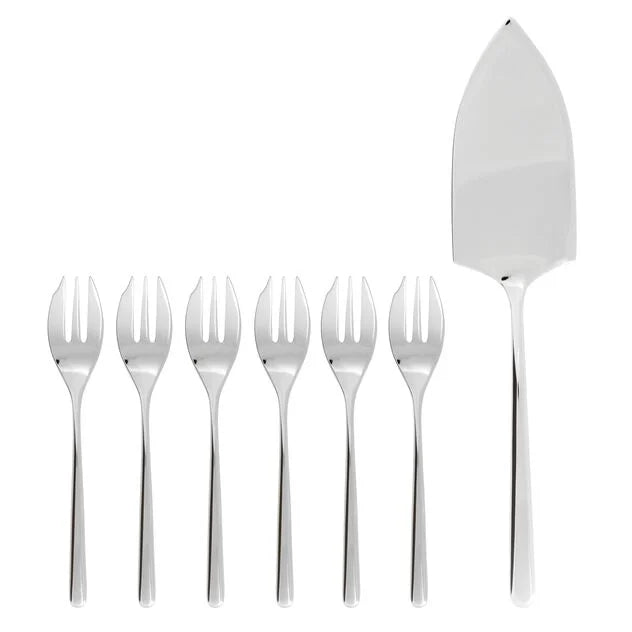 Set of 6 Sambonet stainless steel dessert forks and cake server