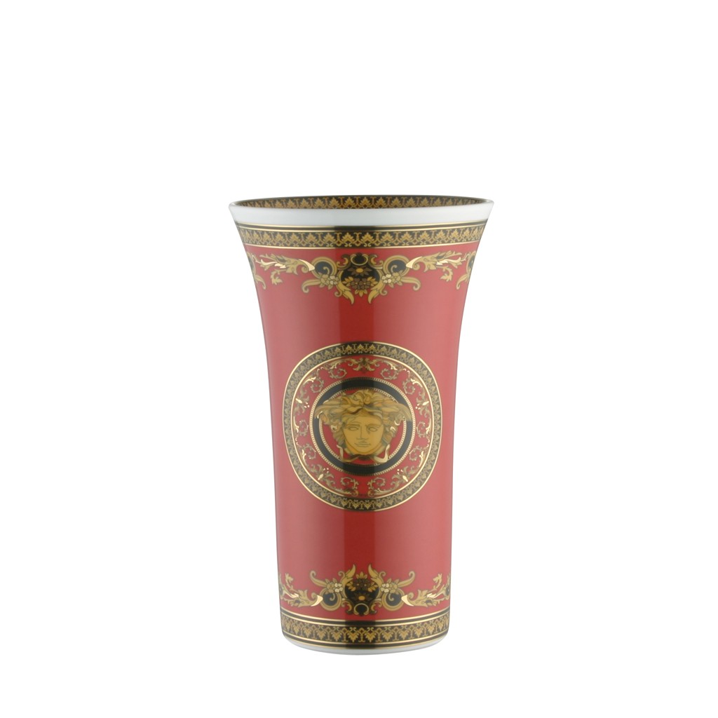 Versace Rosenthal medium vase with red Medusa design, height 26 cm, Rosenthal porcelain with gold finish, 14091-102721-26026