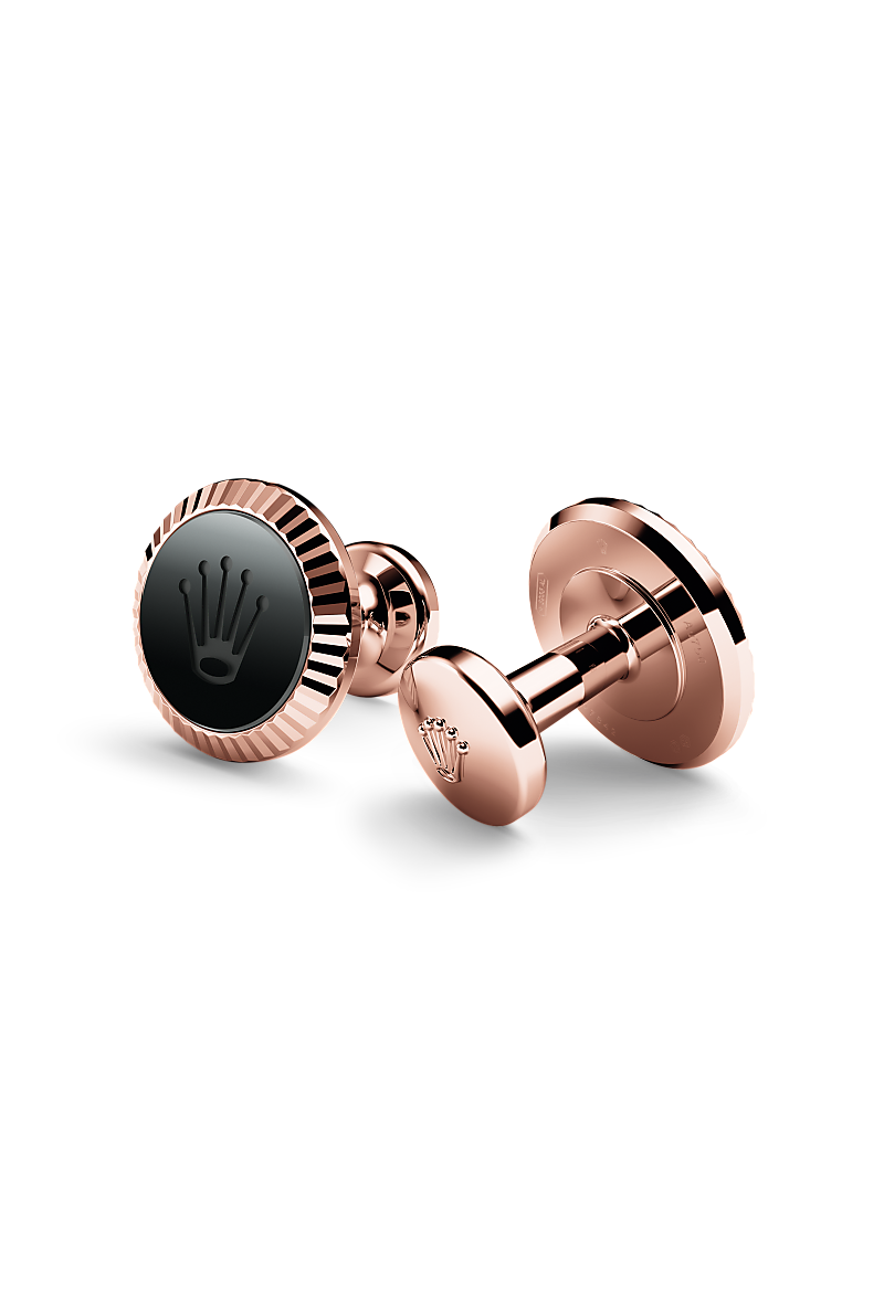 Gemelli “Zigrinatura” Rolex in Oro Everose e ceramica, a1035 | Sergio Capone